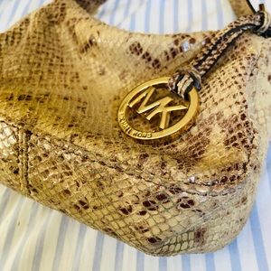 Michael Kors Beige Snakeskin Mini Bag with Gold Hardware